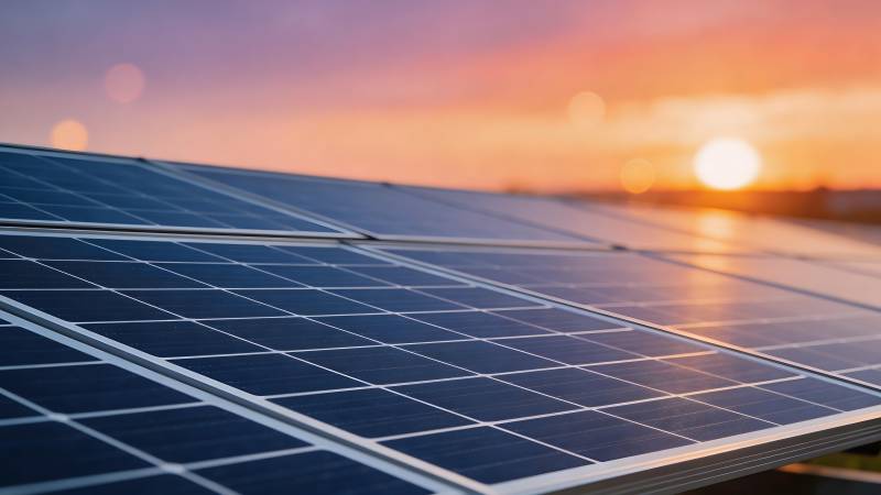 夕阳下的太阳能板图片