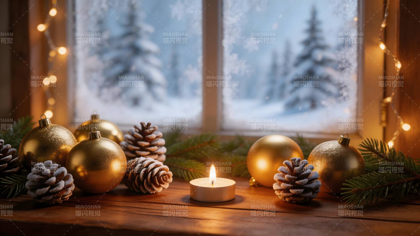 冬日窗边圣诞景图片