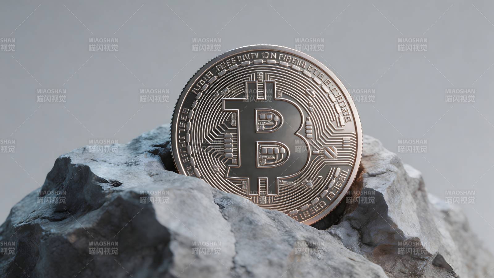 比特币立于岩石之上图片