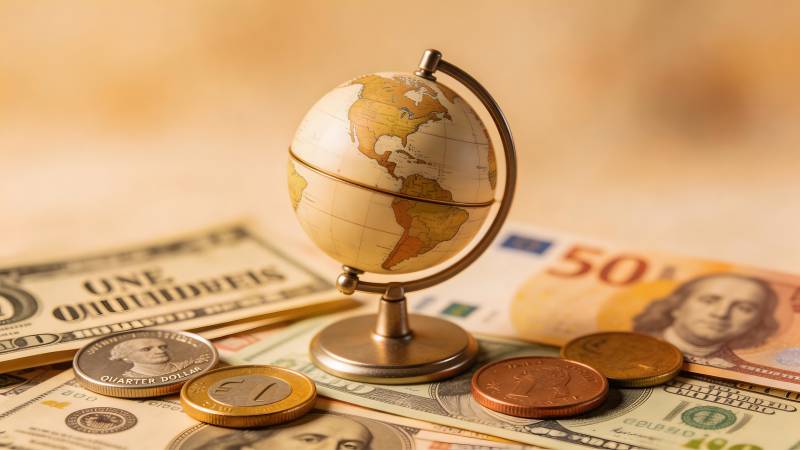 全球货币与地球仪图片