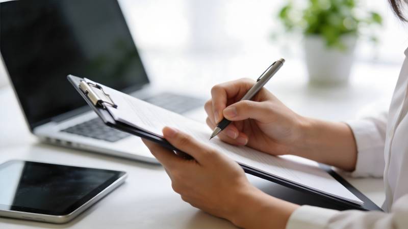 办公桌前专注书写图片