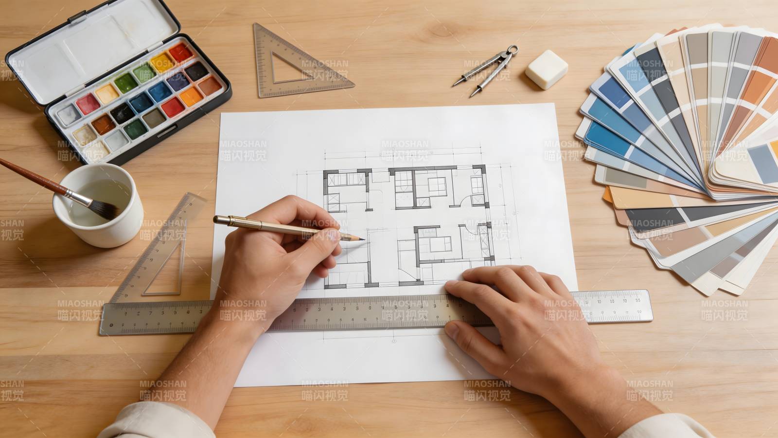 设计师绘制建筑图纸图片