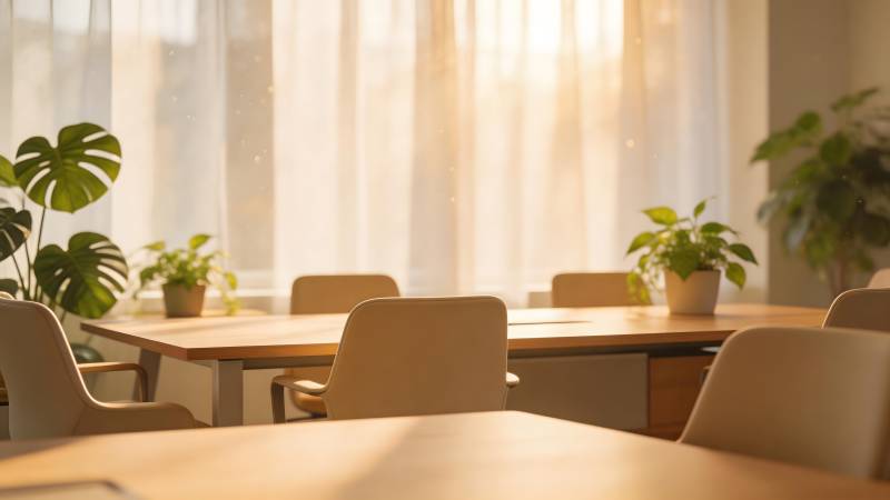 阳光洒落的温馨教室图片