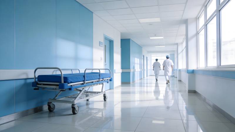 医院走廊静谧前行图片