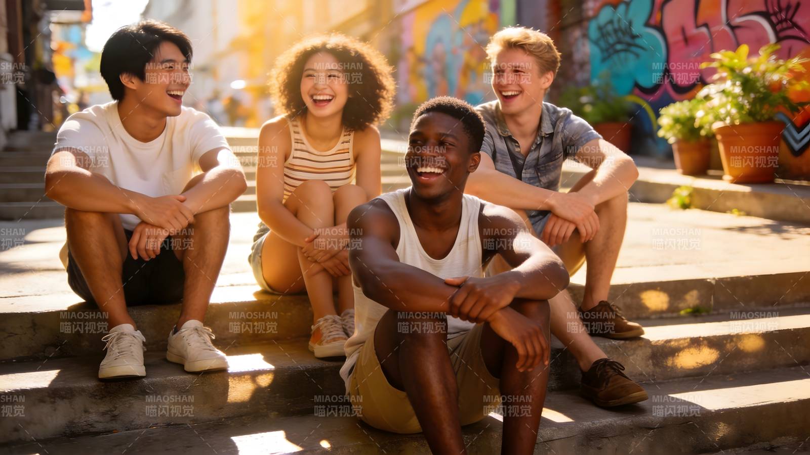 青春洋溢的街头欢笑图片