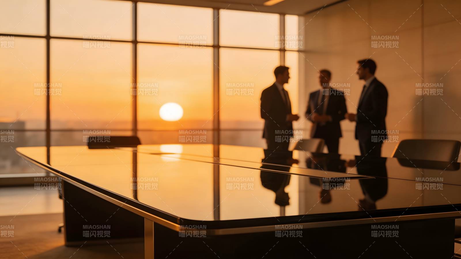夕阳下的商务会谈图片