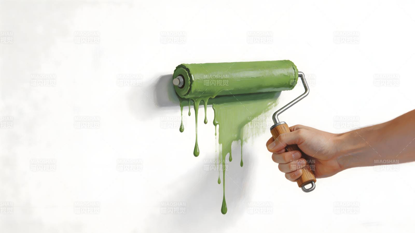 绿色滚筒刷墙图片