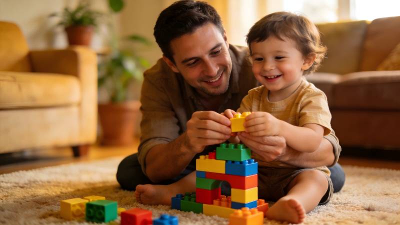 父子乐高共玩时图片