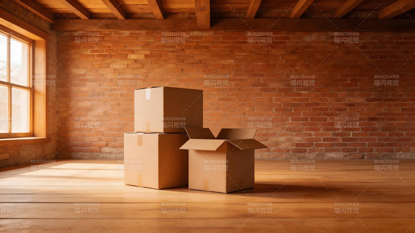 空房中的纸箱图片