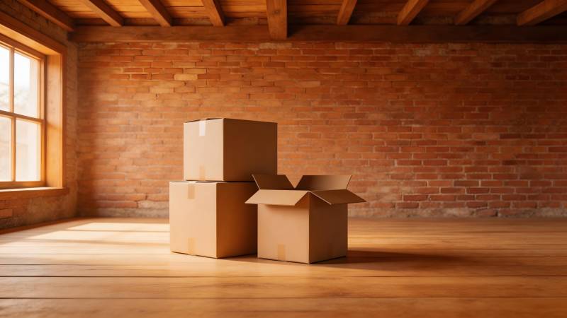 空房中的纸箱图片