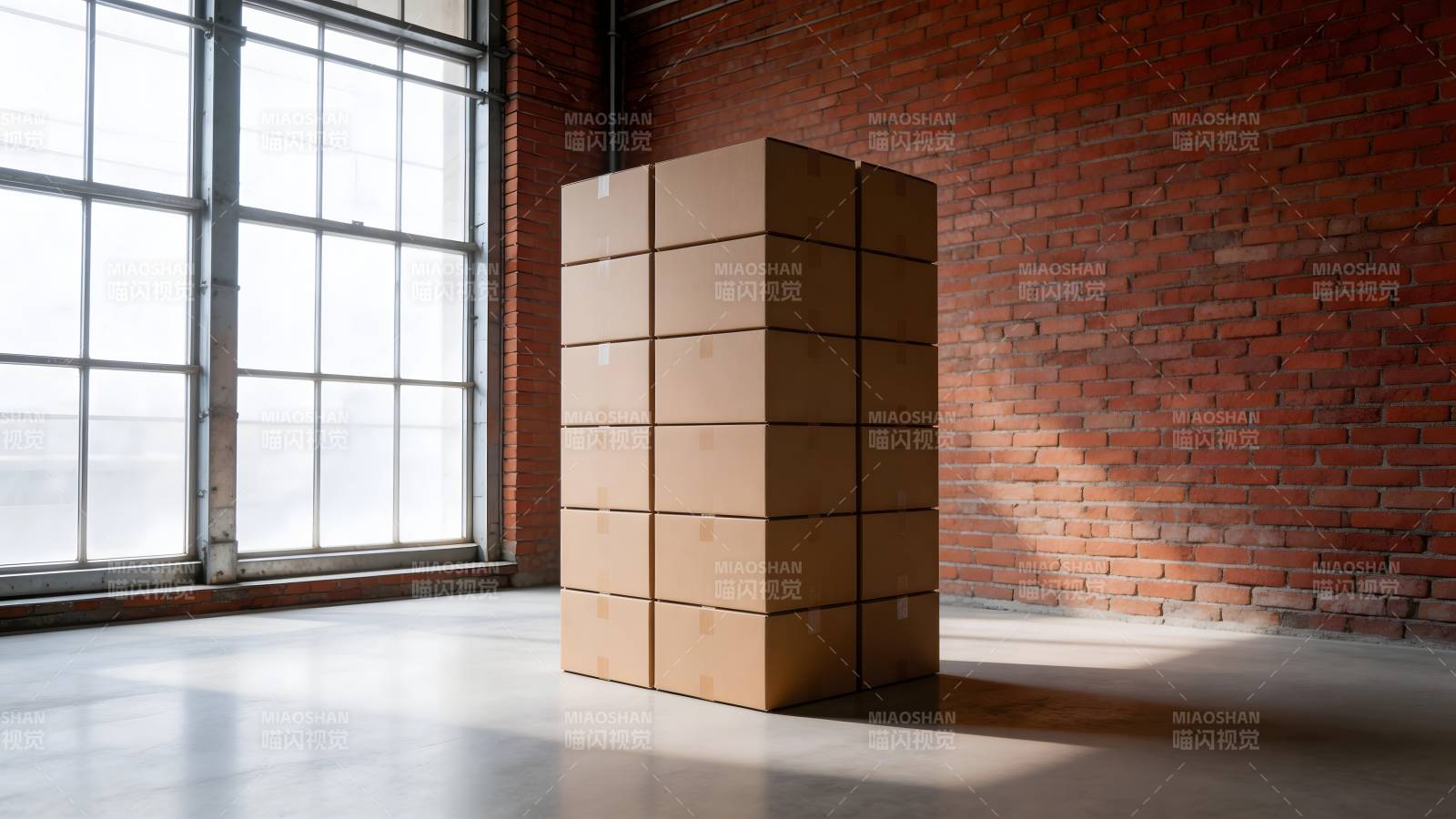 砖墙旁的纸箱堆图片