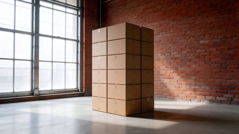 砖墙旁的纸箱堆图片