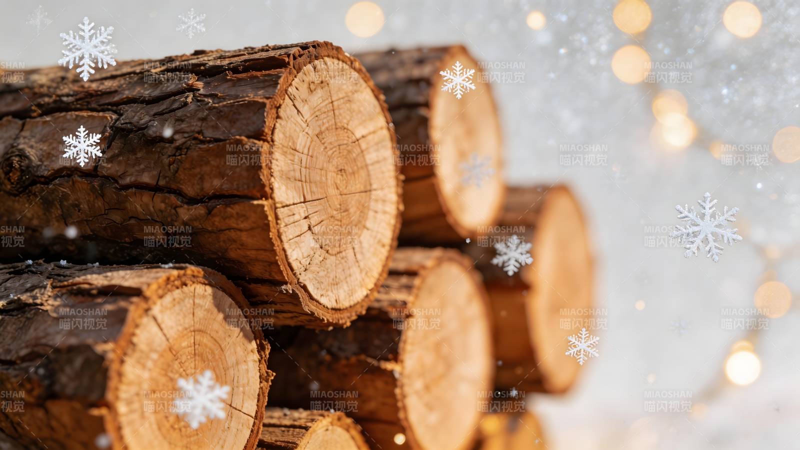 冬日木柴雪景图片