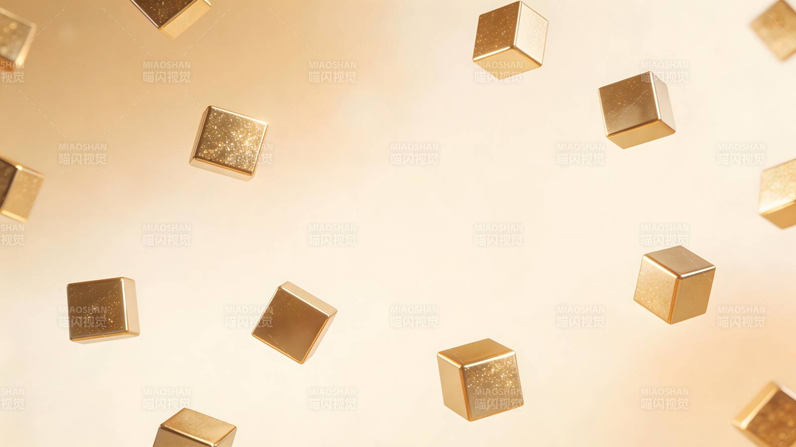 金色立方体飘浮图片
