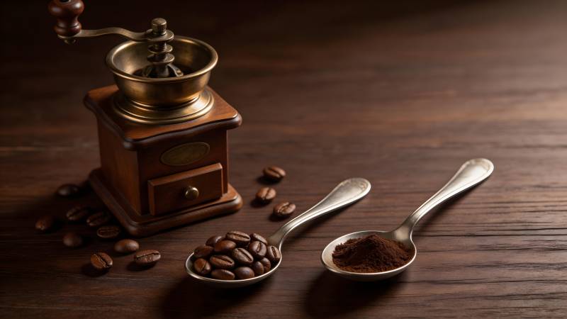 咖啡豆与磨豆机图片