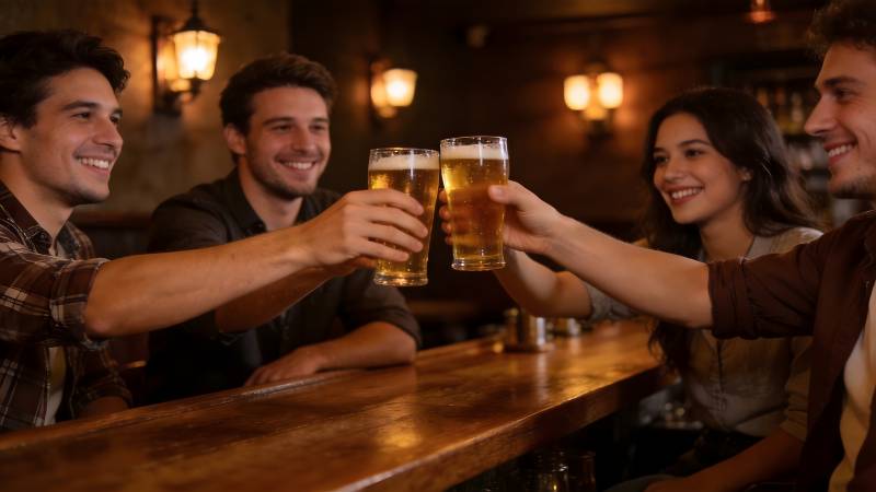 朋友举杯共饮啤酒图片