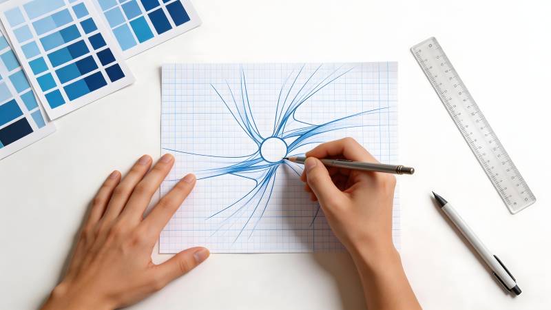 手绘蓝色抽象图案图片