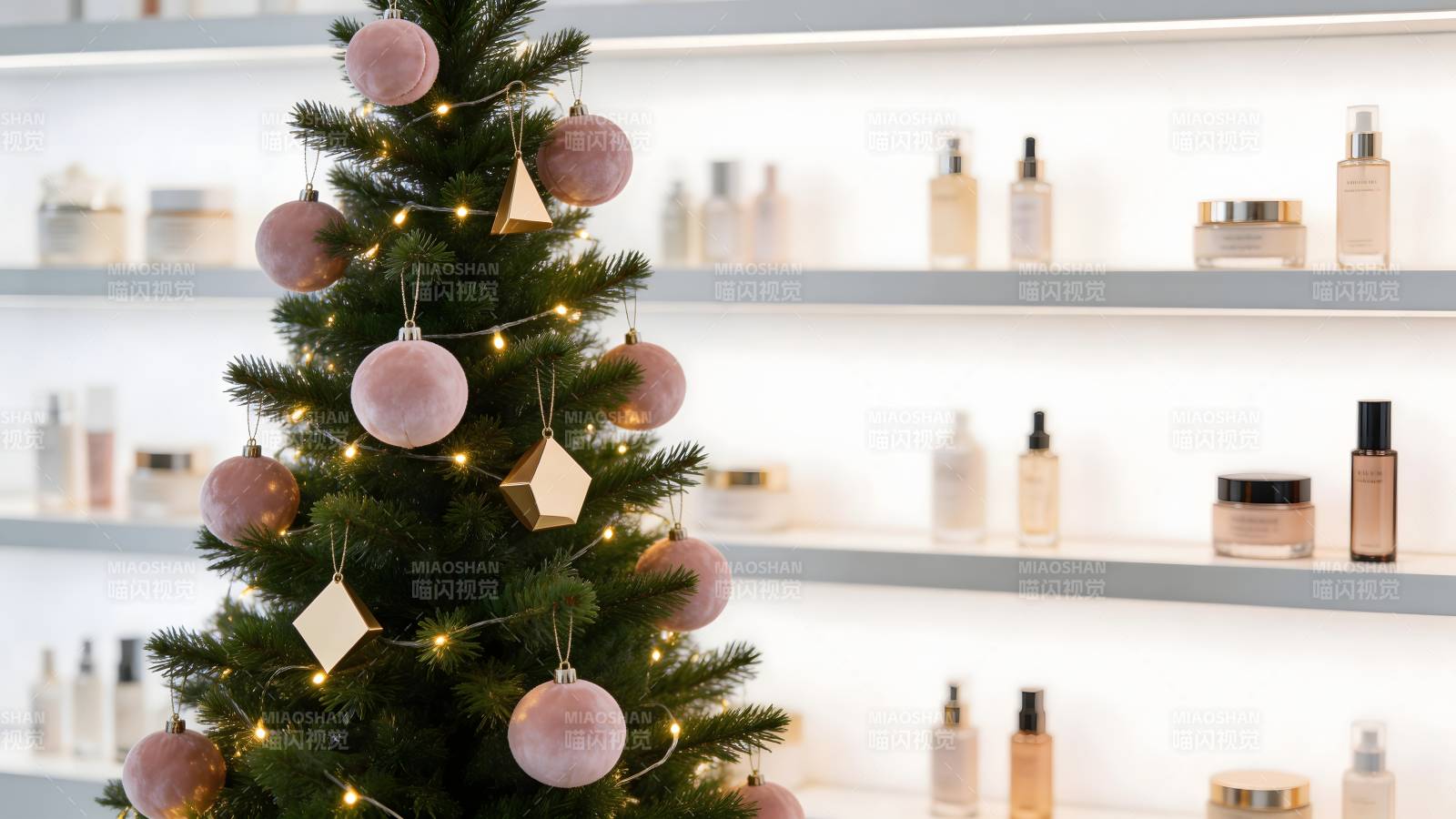 圣诞树与美妆陈列图片