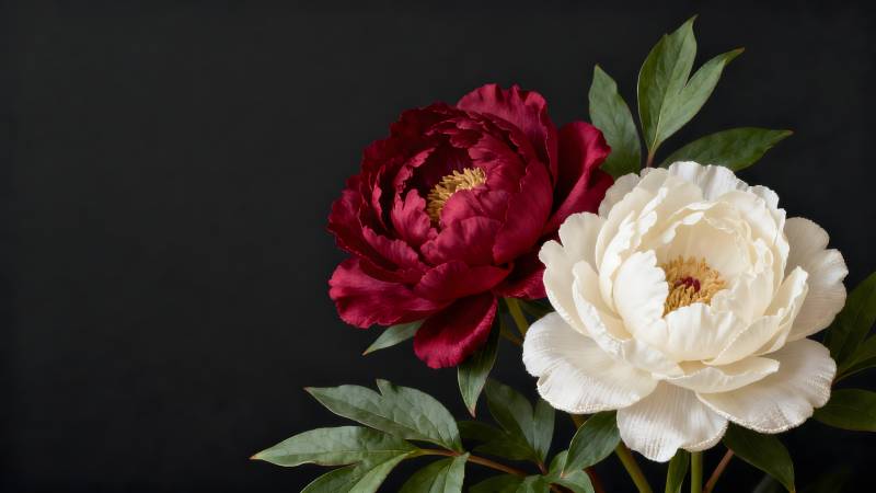 红白牡丹静美绽放图片