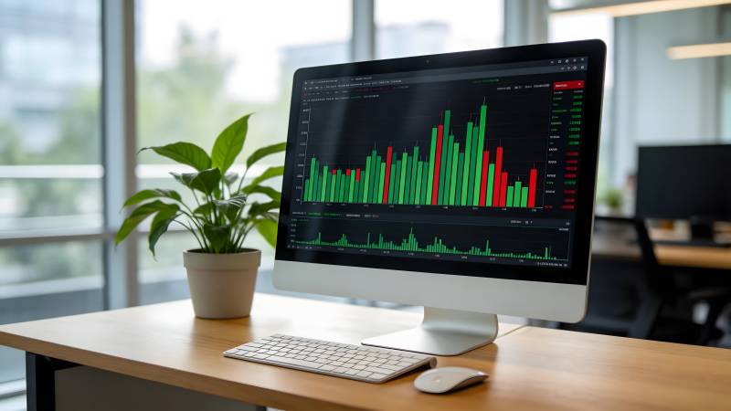 股票图表显示在电脑屏幕上图片