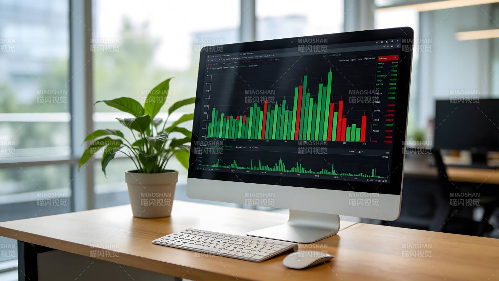 股票图表显示在电脑屏幕上图片