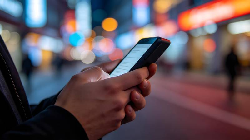 夜市中刷手机图片