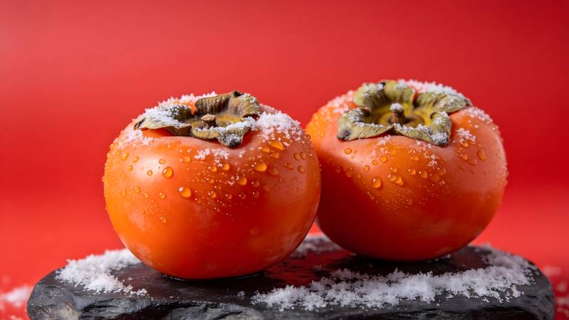 雪中柿子红图片