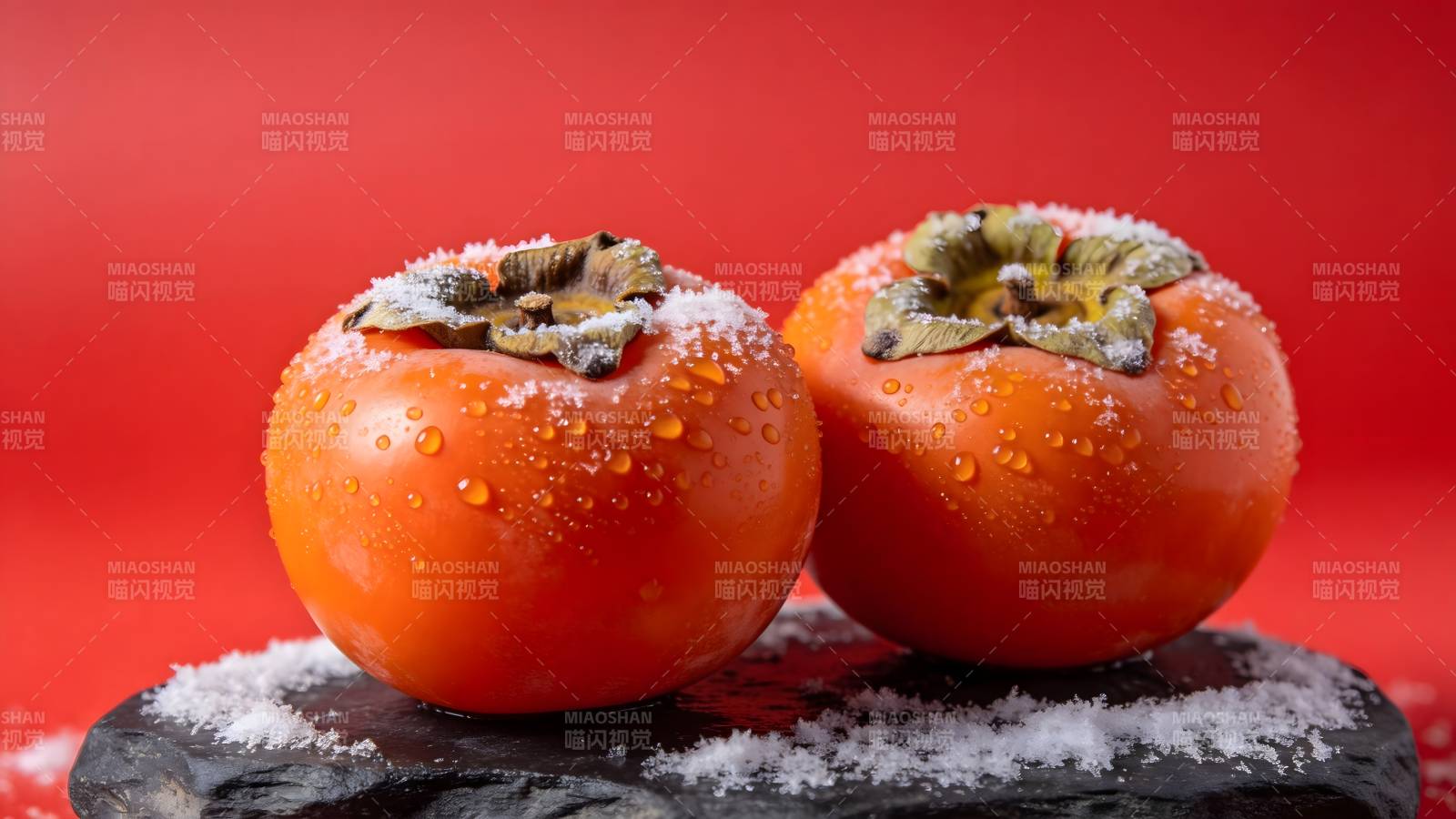 雪中柿子红图片