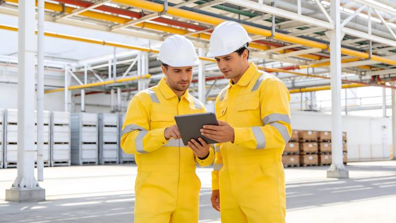 工厂工人查看平板图片