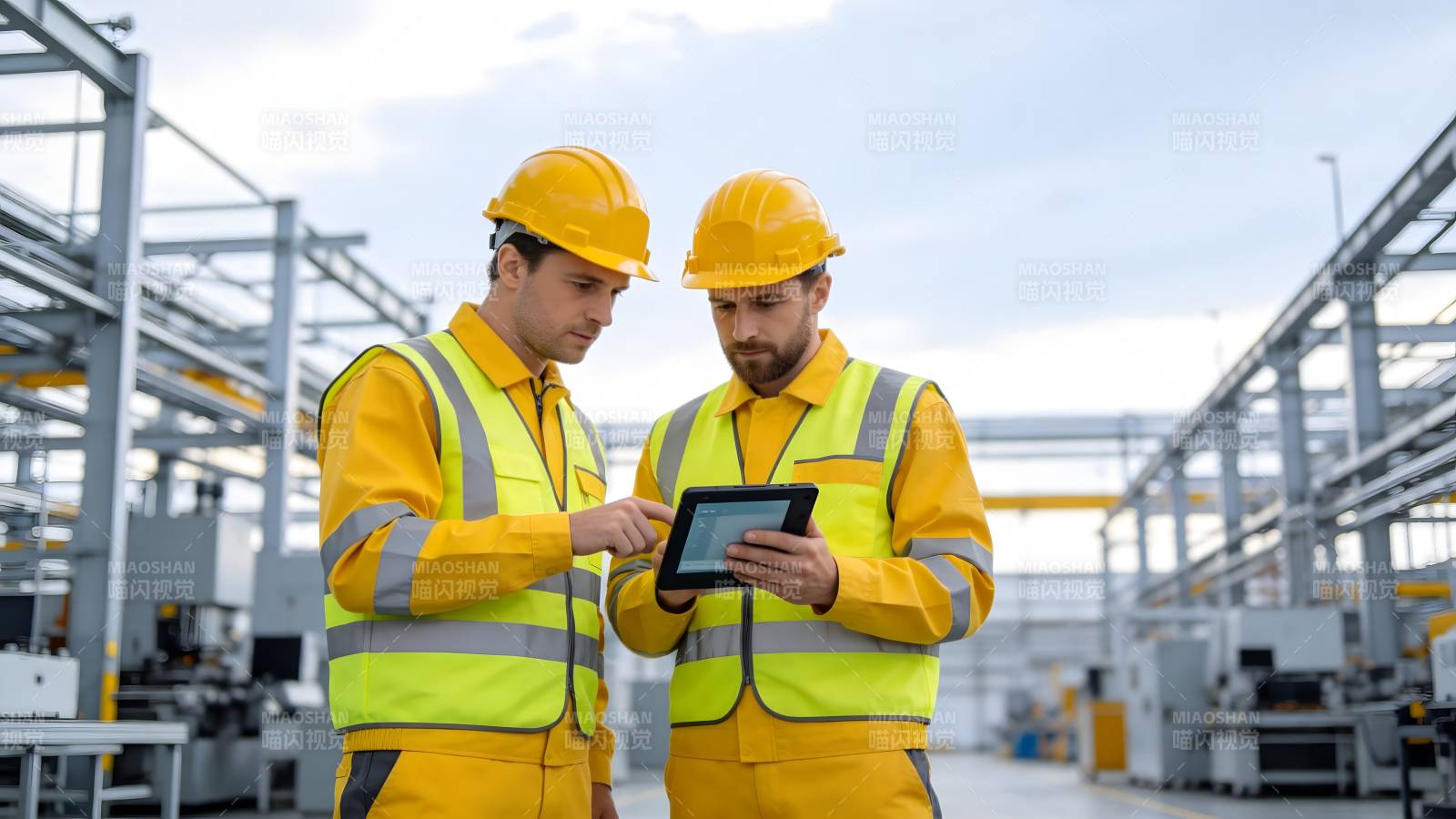 工厂工人查看平板图片