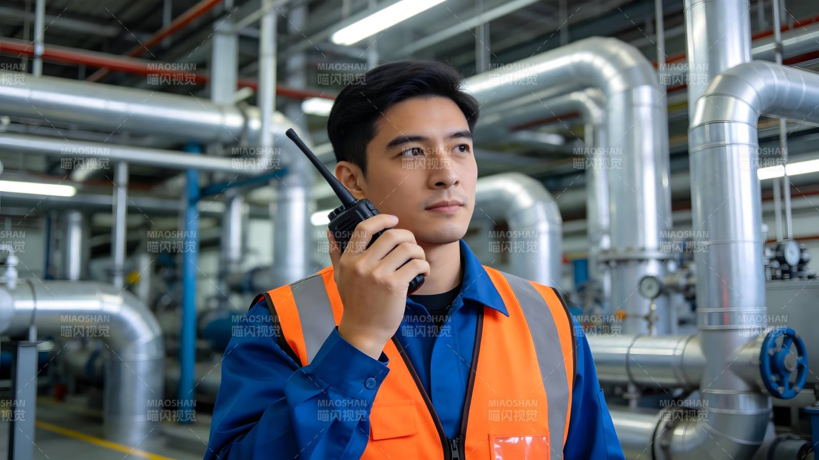 工厂工人通话中图片