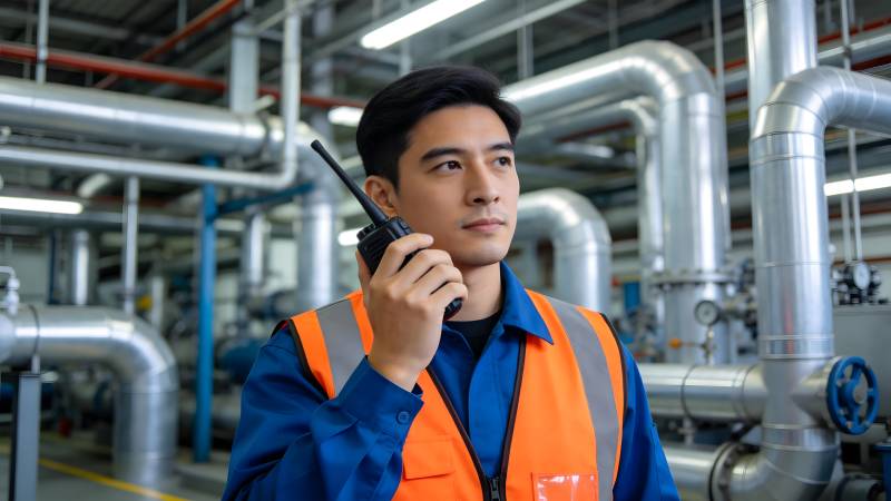 工厂工人通话中图片
