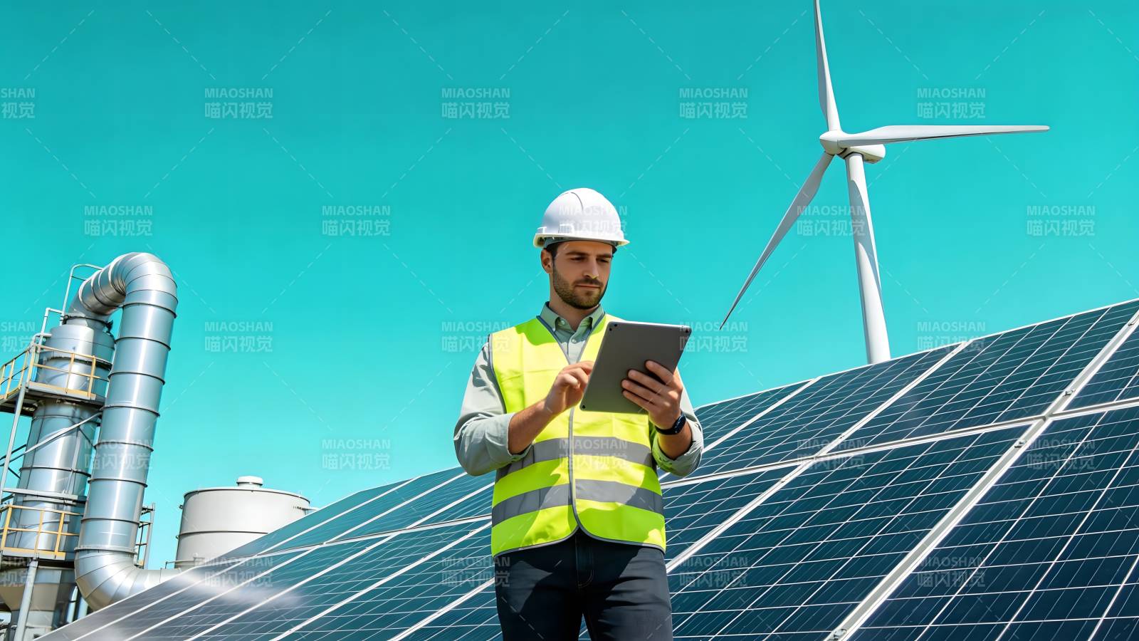 工程师检查太阳能板图片