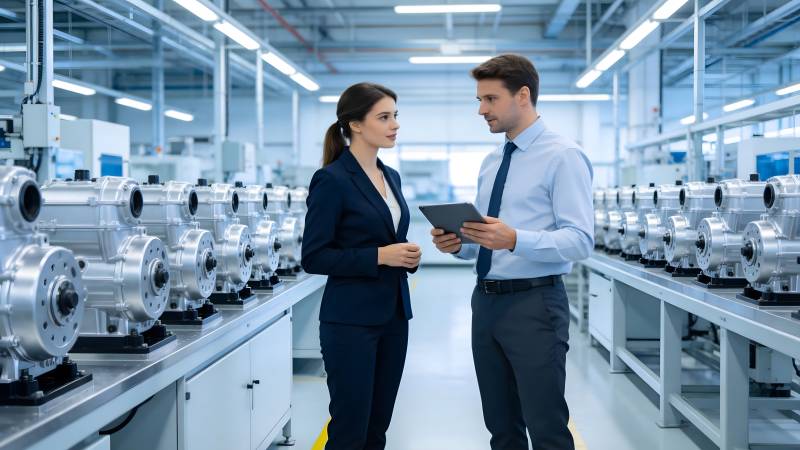 工厂里的商务对话图片