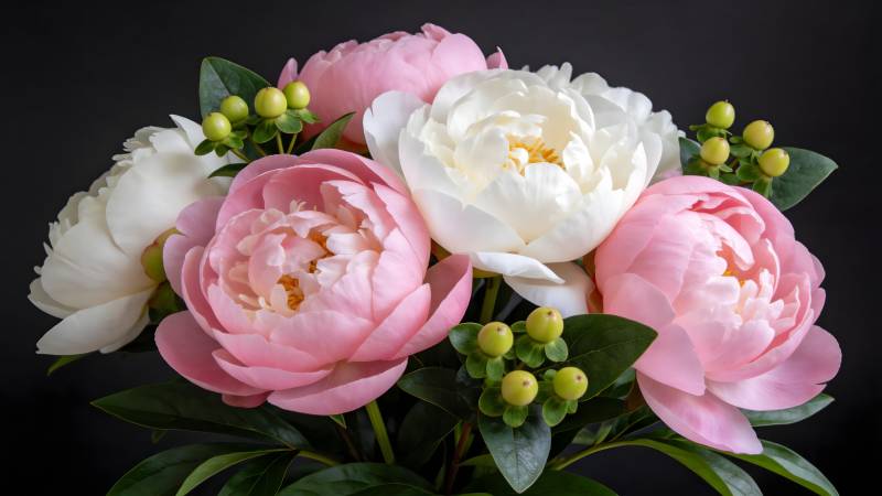 粉白牡丹花束图片