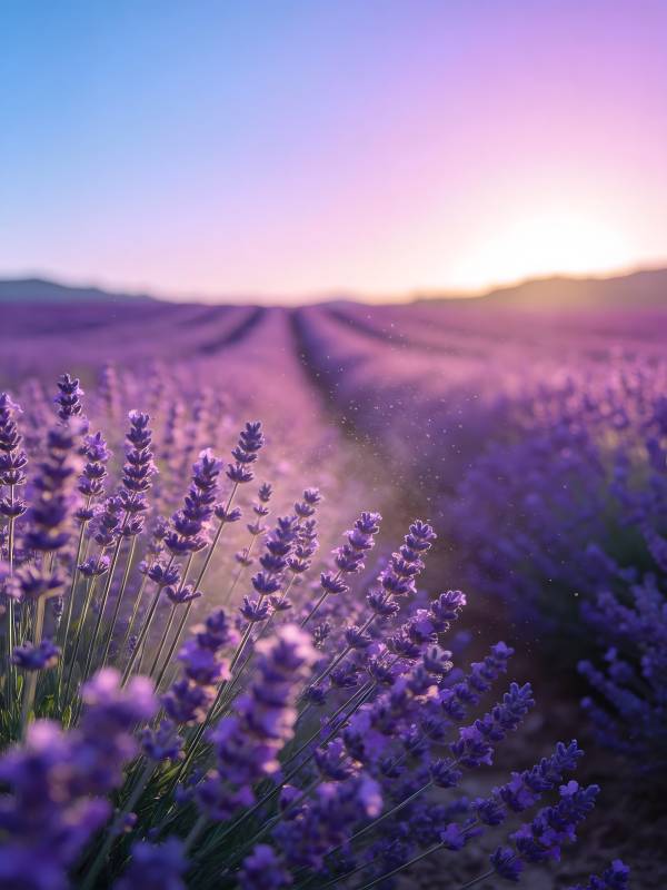 薰衣草田日落图片