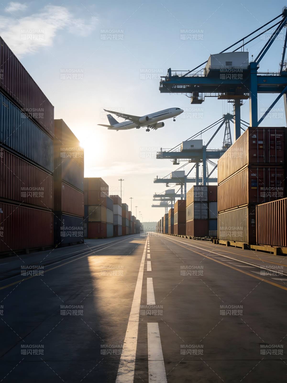 港口航拍日落时分图片