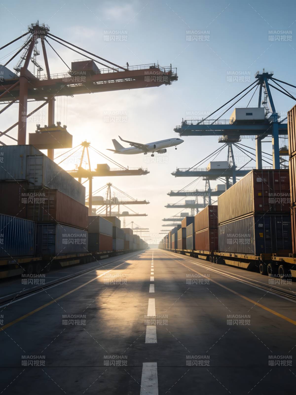 港口晨曦 货轮起航图片