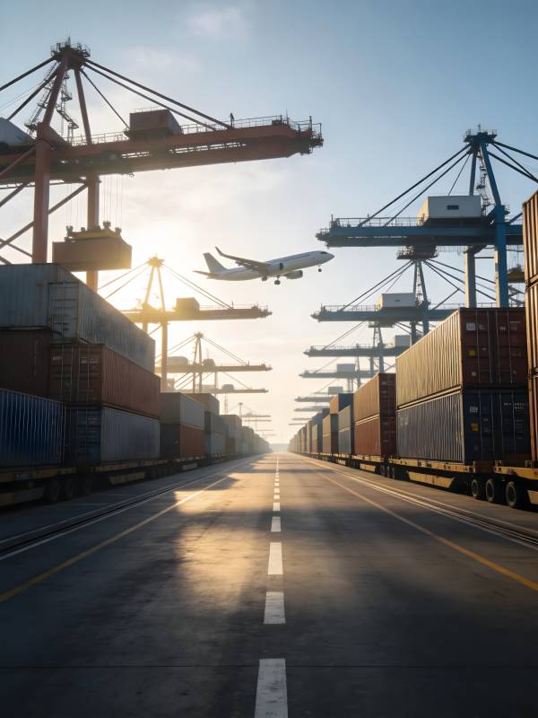 港口晨曦 货轮起航图片