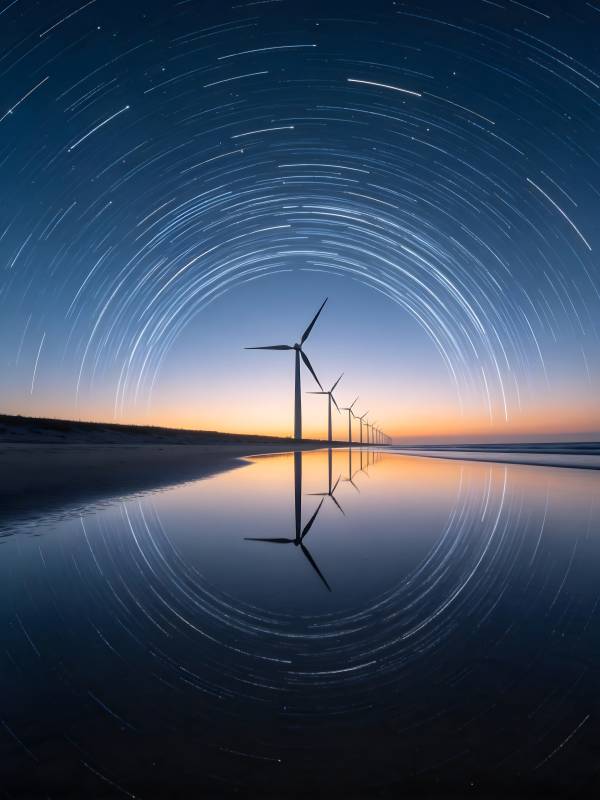 星轨风车夜景图片