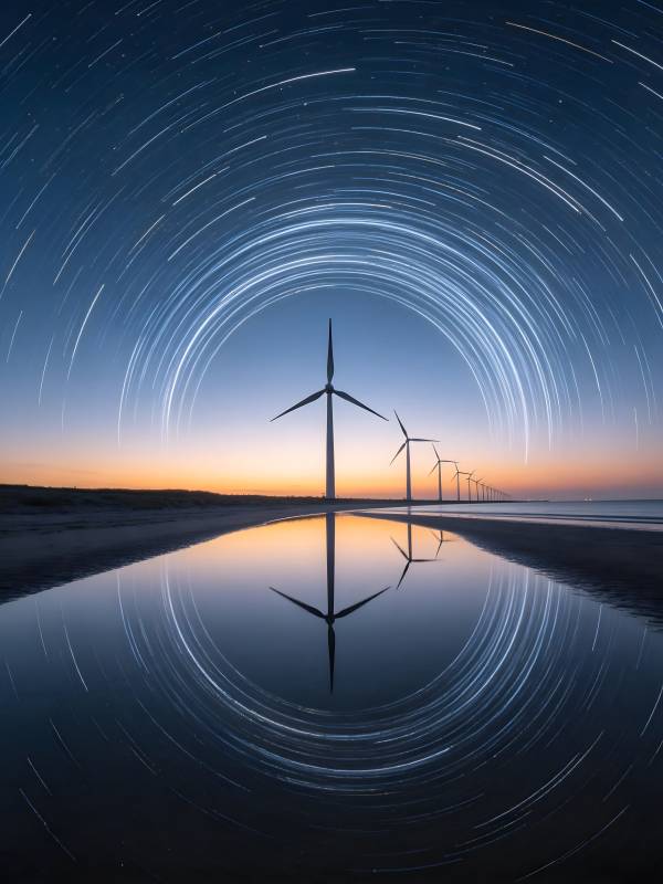 星轨风车镜像夜景图片