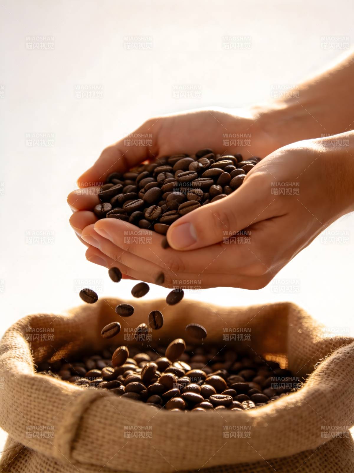 咖啡豆倾泻入袋图片