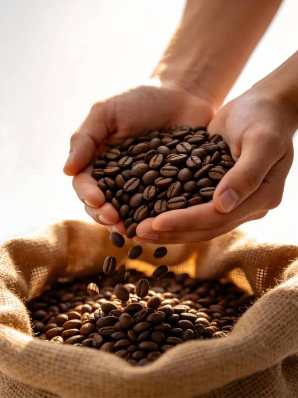 咖啡豆倾泻入袋图片