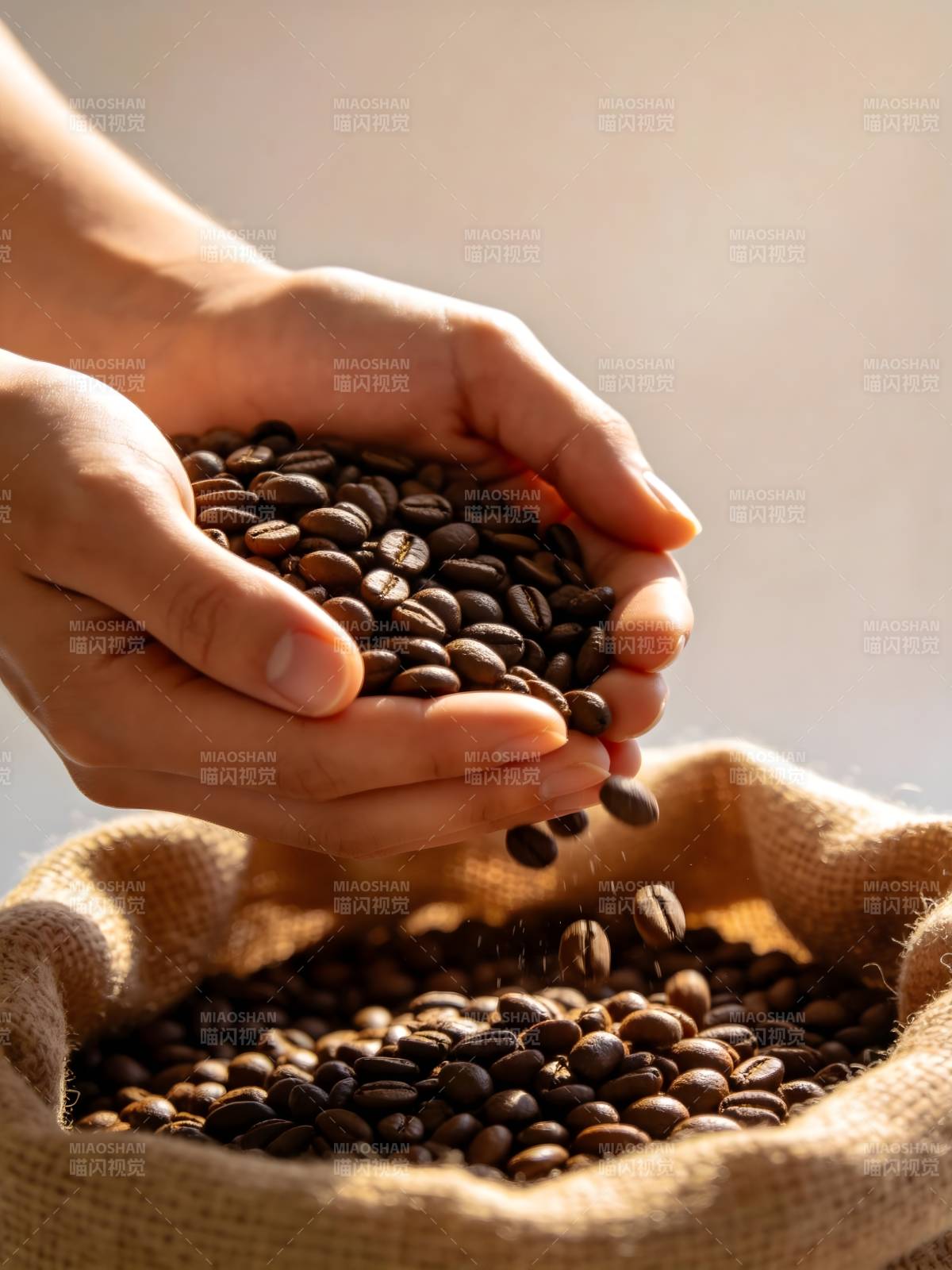 咖啡豆倾泻入袋图片