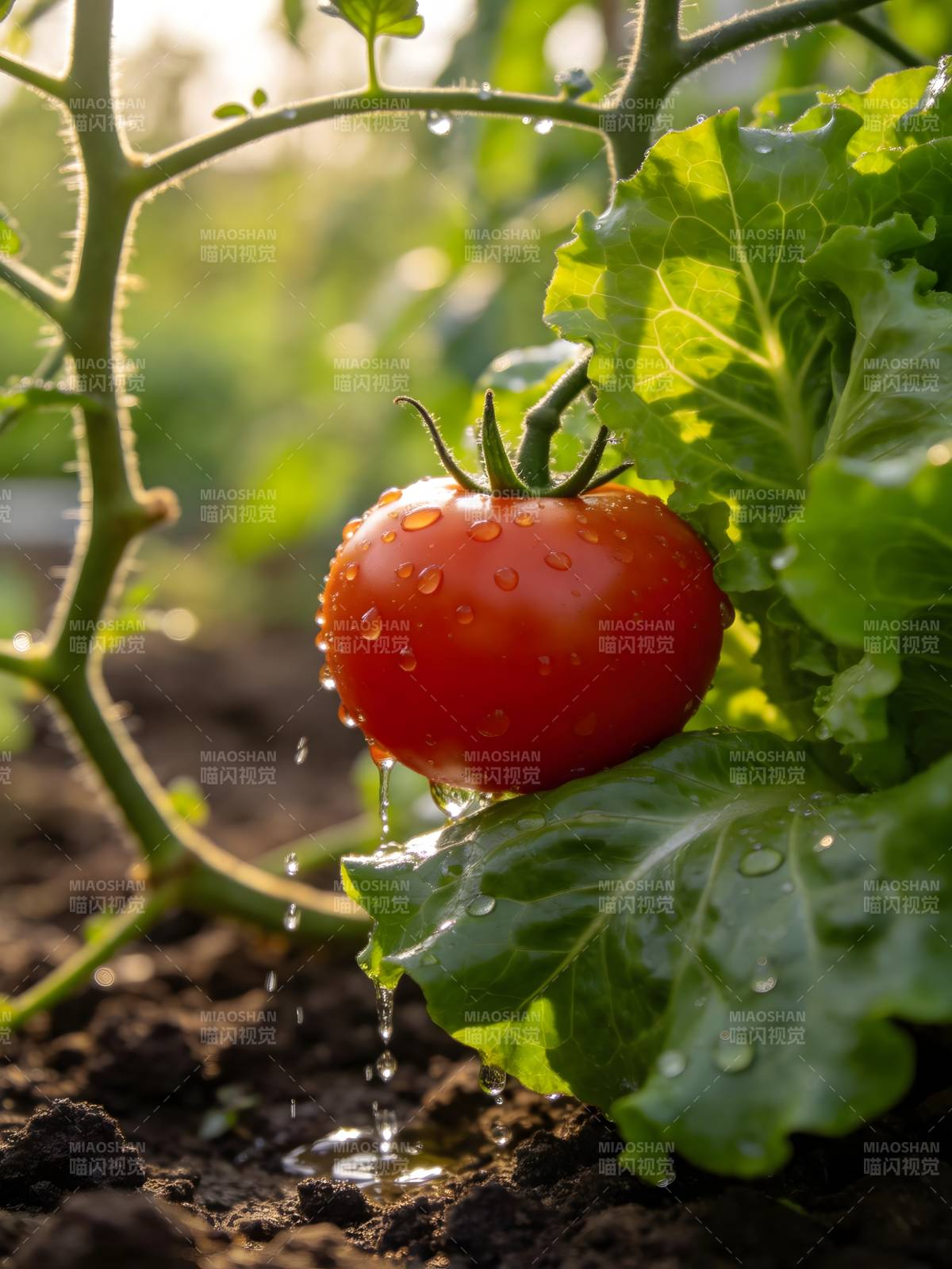 露珠滴落的番茄图片