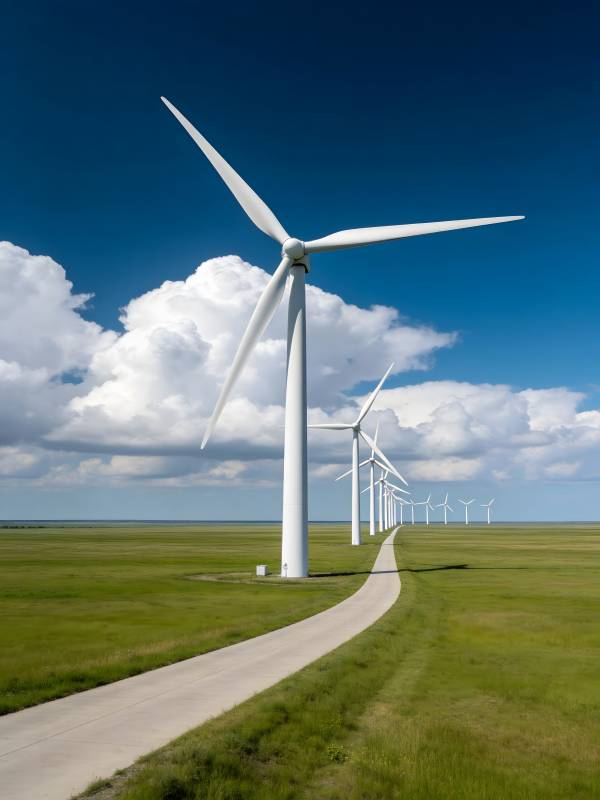 风车列阵 蓝天绿地图片