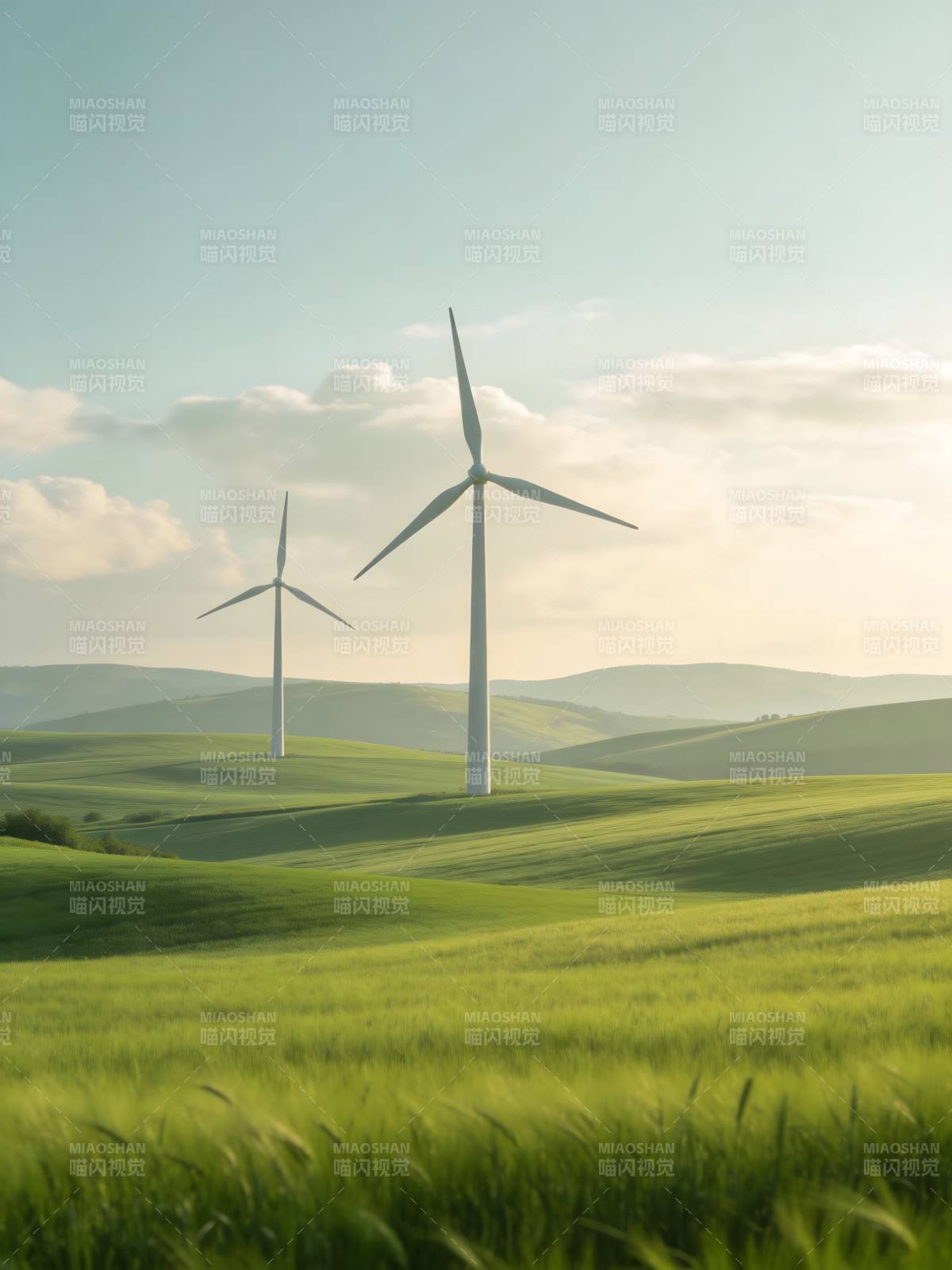 风车绿野风光图片