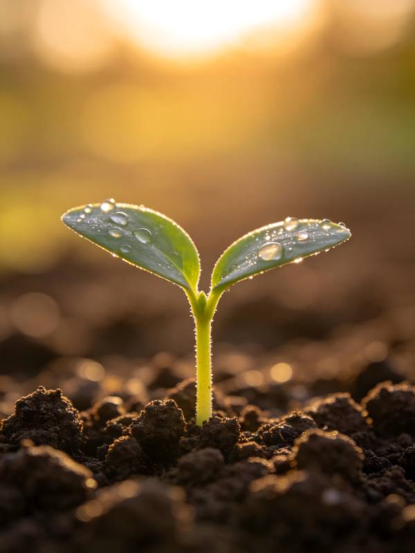 新芽破土 晨露晶莹图片