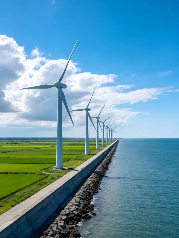 风车列阵海岸线图片