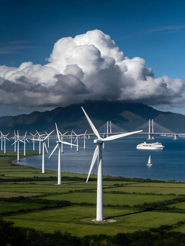 风车与大桥风光图片